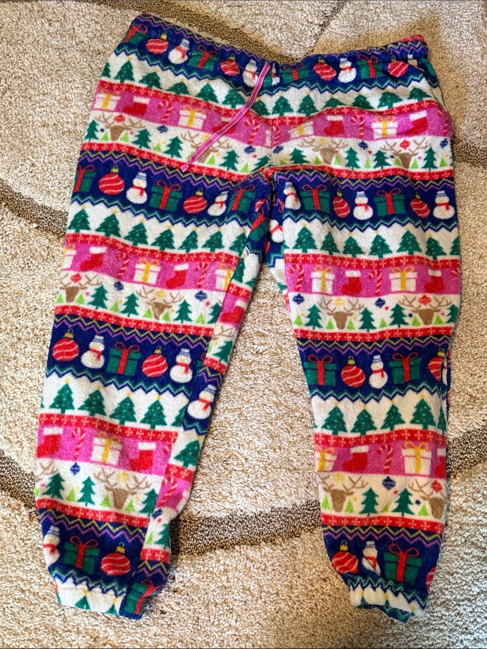 Holiday Fleece Jogger Pants - Multicolor Christmas Print